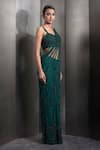 Buy_Rohit Gandhi + Rahul Khanna_Emerald Green Tulle Embroidered Hematite Crystal Pre-draped Saree With Blouse _Online_at_Aza_Fashions