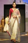 Buy_Pallavi Jaipur_Off White Saree- Queen Border Work With Beetroot Ruched Blouse  _at_Aza_Fashions