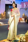 Pallavi Jaipur_Off White Saree- Queen Border Work With Beetroot Ruched Blouse  _Online_at_Aza_Fashions