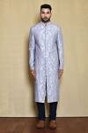 Shop_Arihant Rai Sinha_Grey Silk, Cotton Sequins, Embroidery Floral Vine Sherwani Set _Online_at_Aza_Fashions