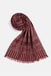 Shop_SHINGORA_Maroon Floral Hussain Metallic Woven Muffler _at_Aza_Fashions