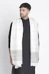 SHINGORA_Off White Geometric Veer Border Woven Lohi Shawl _Online_at_Aza_Fashions