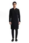 Buy_Rohit Gandhi + Rahul Khanna_Black Crepe Embroidered Crystal Cut Dana Work Yoke Kurta _at_Aza_Fashions