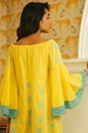 Shop_Cin Cin_Yellow Cotton Embroidered Lace Boat Ira Flared Short Dress_at_Aza_Fashions