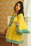 Cin Cin_Yellow Cotton Embroidered Lace Boat Ira Flared Short Dress_Online_at_Aza_Fashions