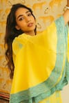 Buy_Cin Cin_Yellow Cotton Embroidered Lace Boat Ira Flared Short Dress_Online_at_Aza_Fashions