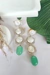 The Bling Girll_Gold Plated Emerald Pearl Dewdrop Dangler Earrings _Online_at_Aza_Fashions