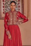 Studio Bagechaa_Red Silk Beads, Sequins Mandarin Madhavi Embroidered Jacket And Anarkali Set _Online_at_Aza_Fashions