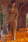 Buy_Studio Bagechaa_Brown Fine Silk Embroidered Resham Ragini Mughal Dhoti Pant Set _at_Aza_Fashions