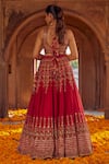 Shop Studio Bagechaa Red Silk, Organza Sequins, Embroidery Hairat Resham And Mirror Lehenga Set at Aza Fashions Shop_Studio Bagechaa_Red Silk, Organza Sequins, Embroidery Hairat Resham And Mirror Lehenga Set _at_Aza_Fashions