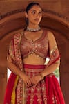 Studio Bagechaa Red Silk, Organza Sequins, Embroidery Hairat Resham And Mirror Lehenga Set Online at Aza Fashions Studio Bagechaa_Red Silk, Organza Sequins, Embroidery Hairat Resham And Mirror Lehenga Set _Online_at_Aza_Fashions