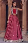 Buy_Studio Bagechaa_Red Fine Silk Embroidered Mirror Jacket Notched Naira Sequin Lehenga Set _at_Aza_Fashions