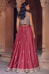 Shop_Studio Bagechaa_Red Fine Silk Embroidered Mirror Jacket Notched Naira Sequin Lehenga Set _at_Aza_Fashions