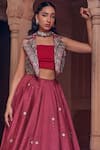 Studio Bagechaa_Red Fine Silk Embroidered Mirror Jacket Notched Naira Sequin Lehenga Set _Online_at_Aza_Fashions