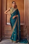 Buy_Studio Bagechaa_Green Raw Silk Embroidered Zari Keyhole Round Neck Kusum Saree And Blouse Set _at_Aza_Fashions