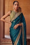 Studio Bagechaa_Green Raw Silk Embroidered Zari Keyhole Round Neck Kusum Saree And Blouse Set _Online_at_Aza_Fashions