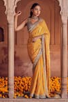 Buy_Studio Bagechaa_Yellow Raw Silk Embroidered Zari Sweetheart Neck Lalita Saree And Blouse Set _at_Aza_Fashions