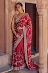 Buy_Studio Bagechaa_Red Raw Silk Embroidered Sequin V Neck Aastha Saree And Blouse Set _at_Aza_Fashions