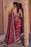 Shop_Studio Bagechaa_Red Raw Silk Embroidered Sequin V Neck Aastha Saree And Blouse Set _at_Aza_Fashions