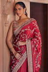 Studio Bagechaa_Red Raw Silk Embroidered Sequin V Neck Aastha Saree And Blouse Set _Online_at_Aza_Fashions