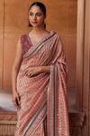 Studio Bagechaa_Pink Silk, Organza Sequins, Metallic Bela Stripe Pattern Saree And Blouse Set_Online_at_Aza_Fashions