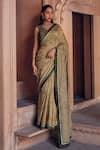 Buy_Studio Bagechaa_Green Raw Silk Embroidered Bandhani Pattern Leaf Neck Amba Saree And Blouse Set _at_Aza_Fashions