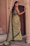 Shop_Studio Bagechaa_Green Raw Silk Embroidered Bandhani Pattern Leaf Neck Amba Saree And Blouse Set _at_Aza_Fashions