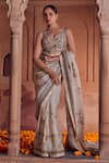 Buy_Studio Bagechaa_Ivory Raw Silk Embroidered Bandhani Pattern Leaf Himani Dori Saree And Blouse Set _at_Aza_Fashions