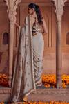 Shop_Studio Bagechaa_Ivory Raw Silk Embroidered Bandhani Pattern Leaf Himani Dori Saree And Blouse Set _at_Aza_Fashions