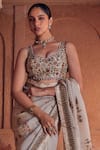 Studio Bagechaa_Ivory Raw Silk Embroidered Bandhani Pattern Leaf Himani Dori Saree And Blouse Set _Online_at_Aza_Fashions