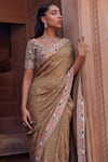 Studio Bagechaa_Beige Raw Silk Embroidered Bandhani Pattern Boat Chhaya Dori Saree And Blouse Set _Online_at_Aza_Fashions