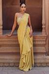 Buy_Studio Bagechaa_Yellow Silk, Georgette Sequins, Embroidery Isha Pre-draped Saree With Blouse_at_Aza_Fashions