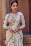 Studio Bagechaa_Ivory Raw Silk Embroidered Pot Sweetheart Neck Janvi Skirt Saree With Blouse _Online_at_Aza_Fashions