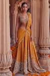 Buy_Studio Bagechaa_Yellow Raw Silk Embroidered Cut Dana Pihu Sequin Skirt Saree With Blouse _at_Aza_Fashions