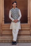 Buy_Studio Bagechaa_Black Chanderi Embroidery, Diamonds And White Dori Bundi Set _at_Aza_Fashions