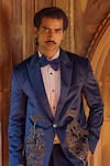 Studio Bagechaa_Blue Chanderi Embroidery, Sequins Orient Floral Dabka Tuxedo _Online_at_Aza_Fashions