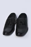 Shop_Arihant Rai Sinha_Black Leather Slip On Brogue Shoes _at_Aza_Fashions