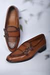 Buy_Arihant Rai Sinha_Brown Textured Leather Double Monk Shoes _at_Aza_Fashions