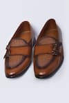 Shop_Arihant Rai Sinha_Brown Textured Leather Double Monk Shoes _at_Aza_Fashions