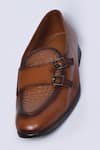 Arihant Rai Sinha_Brown Textured Leather Double Monk Shoes _Online_at_Aza_Fashions