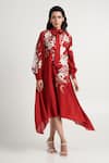 Buy_Madder Much_Red Handloom Cotton, Cotton, Silk Embroidery Aspen Inverted Hem Tie Midi Dress _at_Aza_Fashions