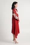 Madder Much_Red Handloom Cotton, Cotton, Silk Embroidery Aspen Inverted Hem Tie Midi Dress _at_Aza_Fashions