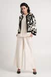 Buy_Madder Much_White Cotton, Silk, Chanderi Betty Twilight Monochrome Floral Jacket Pant Set _at_Aza_Fashions