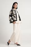 Shop_Madder Much_White Cotton, Silk, Chanderi Betty Twilight Monochrome Floral Jacket Pant Set _at_Aza_Fashions