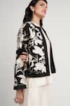 Buy_Madder Much_White Cotton, Silk, Chanderi Betty Twilight Monochrome Floral Jacket Pant Set _Online_at_Aza_Fashions