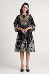 Buy_Madder Much_Black Cotton, Silk Embroidery Split V-neck Harper Midi Dress _at_Aza_Fashions