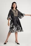 Buy_Madder Much_Black Cotton, Silk Embroidery Split V-neck Harper Midi Dress _Online_at_Aza_Fashions
