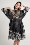Shop_Madder Much_Black Cotton, Silk Embroidery Split V-neck Harper Midi Dress _Online_at_Aza_Fashions