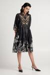 Buy_Madder Much_Black Cotton, Silk Embroidery Split V-neck Harper Midi Dress 