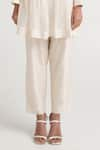 Madder Much_White 100% Handloom - 80% 20% Silk Abe Pleated Tunic And Pant Set _at_Aza_Fashions